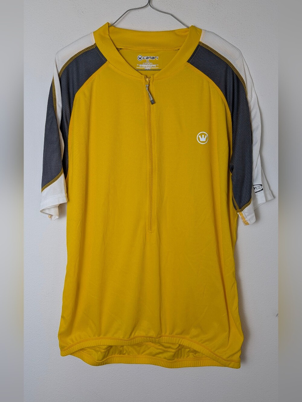 Canari Mens Cycling Jersey XL Short Sleeve 1/4 Zip Up Activewear Yellow EUC